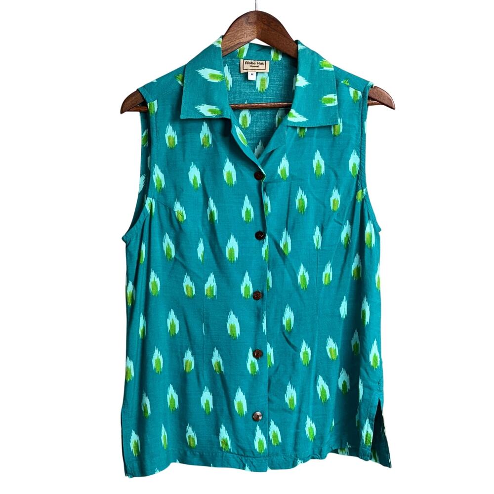 Women's Aloha Hut Sleeveless Button-Up Collar Shirt - Size Medium